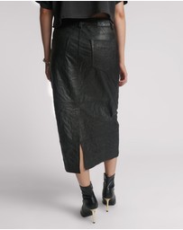 ONE TEASPOON - Cassidy Leather Column Midi Skirt - Black