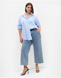 City Chic - Plus size Chiara Cotton Longline Shirt - ice blue