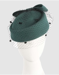 Max Alexander - Felt Green Pillbox Hat With Veil