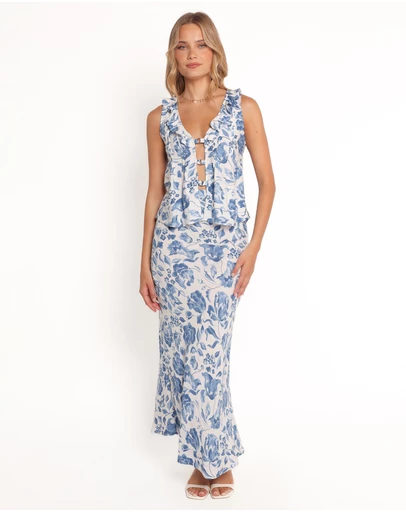 Petal & Pup - Claud Maxi Skirt - Blue White Floral