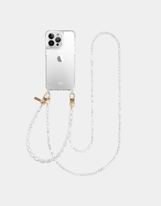 LOUVE COLLECTION - Clear Phone Case + Pearl Crossbody Chain & Wristlet