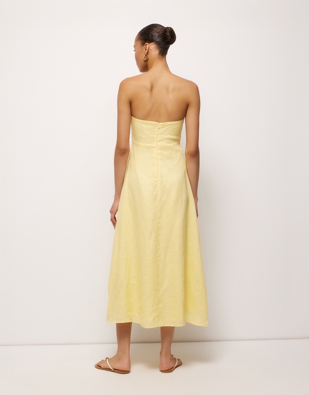 AERE - Maris Pintuck Strapless Linen Midi Dress