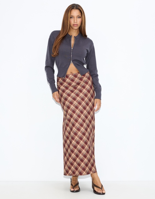 Dazie - Bronte Bias Cut Check Maxi Skirt