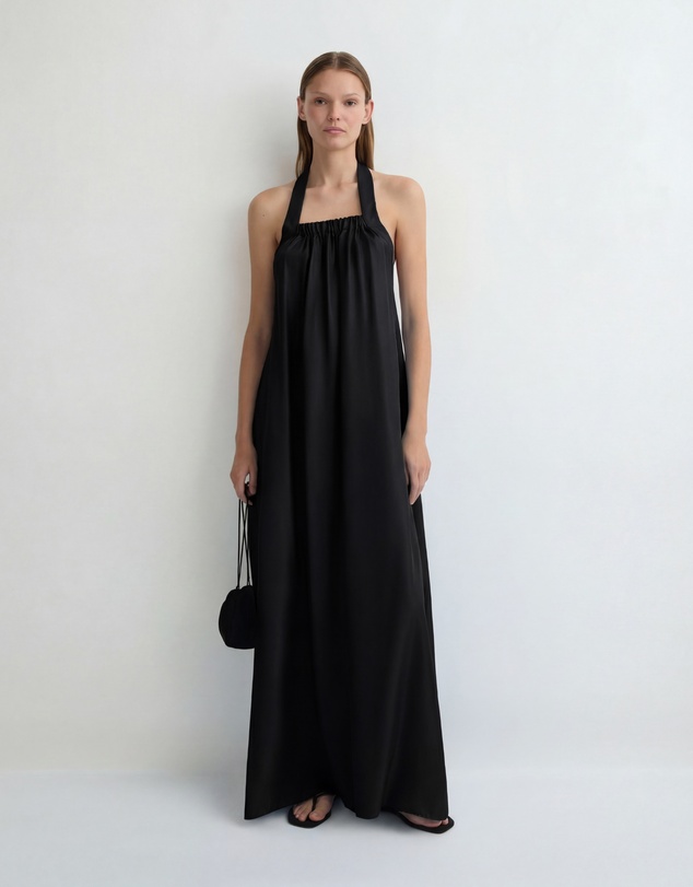 BONDI BORN - Marfa Silk Halter Maxi Dress - Black