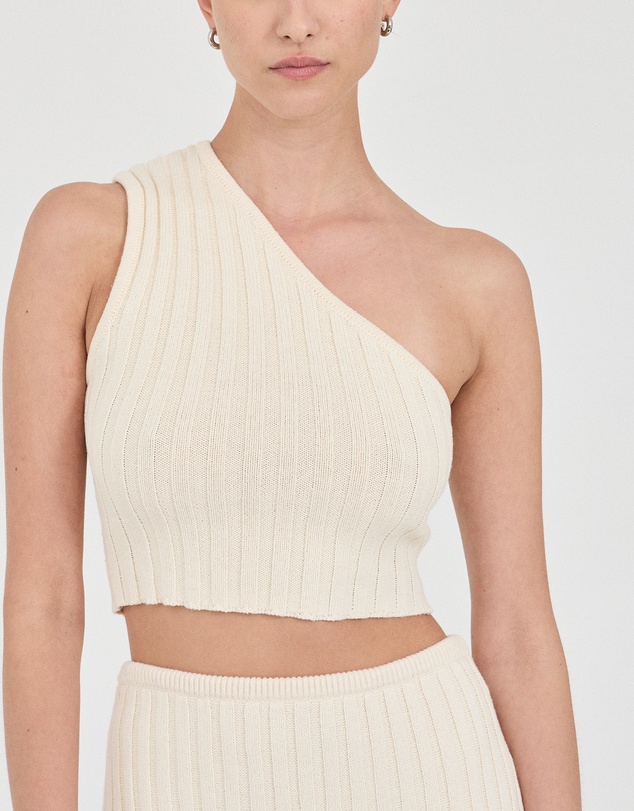 FRIEND of AUDREY - The Cotton Rib One-Shoulder Top