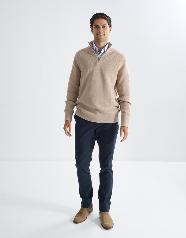 3 Wise Men - 3 Wise Men Frost Zip Neck Wool Blend Knit - Squirrel Brown