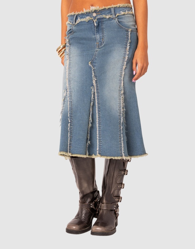 EDIKTED - Arabella Distressed Denim Mini Skirt