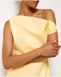 AERE - Fia Linen Draped Off Shoulder Maxi Dress