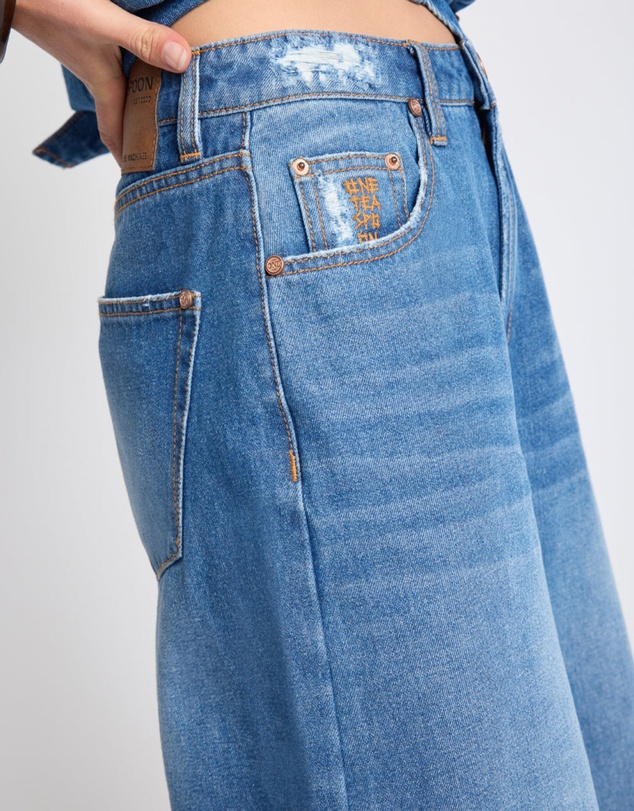 ONE TEASPOON - Love Machines Mid Waist Super Wide Leg Denim Jeans - Pacifica Blue