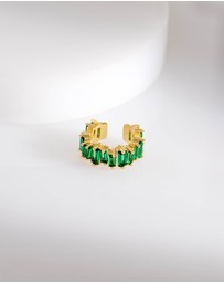 Wanderlust + Co - Jagged Baguette Emerald & Gold 9mm Ear Cuff