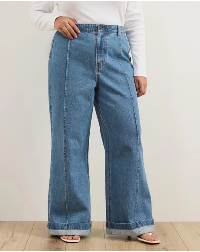 Atmos&Here Curvy - Lorie Pin Tuck Wide Leg Jeans
