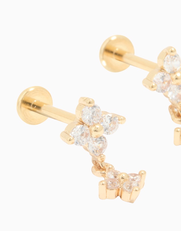 Lovisa - Gold Plated Surgical Steel Cubic Zirconia Flower Flat Back Earrings
