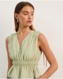Atmos&Here - Ray Linen Blend Sleeveless Gathered Top