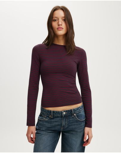 Lisa Stripe Ink Navy & Red Petal