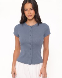 Petal & Pup - Tylarah Short Sleeve Cardigan Top - Denim Blue