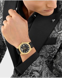 Philipp Plein - Date Superlative 42mm Gold-tone with Black dial and leather strap