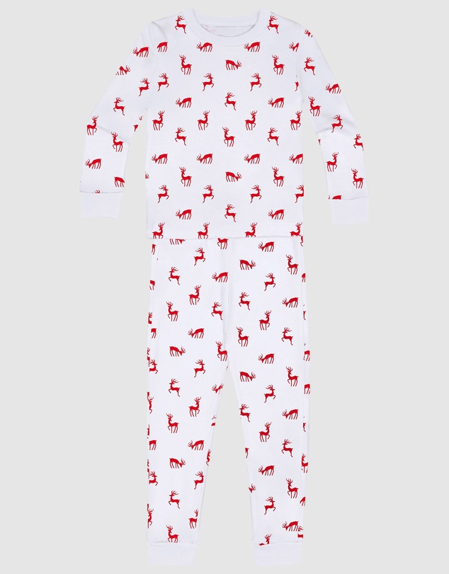 Sant And Abel - Kids Reindeer Red Long PJ Set