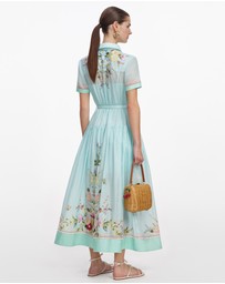 Self Portrait - Mint Floral Organza Midi Dress