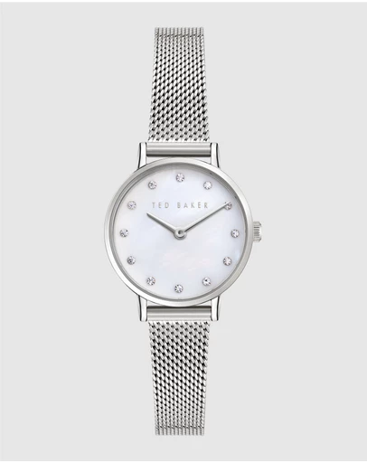 Ted Baker - Staciie 28mm Mother of Pearl Dial with Silver-Tone Mesh Strap