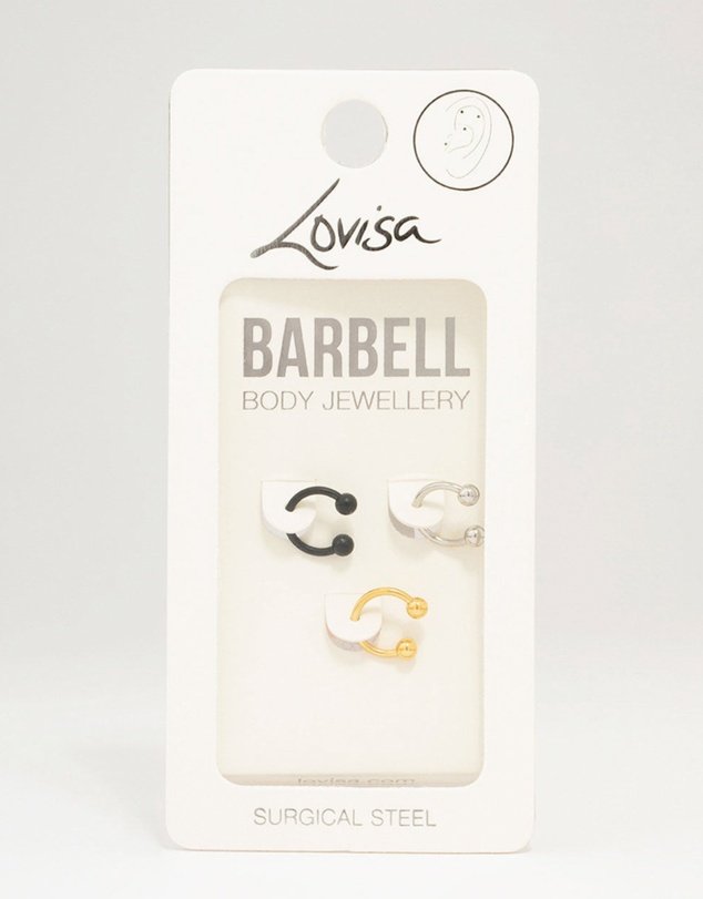 Lovisa - Mixed Surgical Steel Circular Barbell 3-Pack