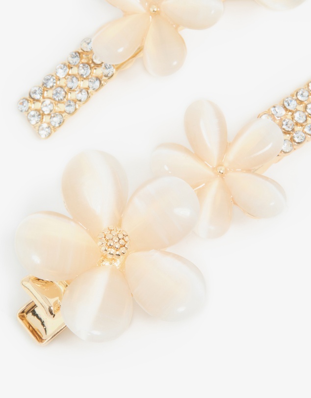 Lovisa - Gold Diamante Pave Double Flower Hair Clips 2-Pack
