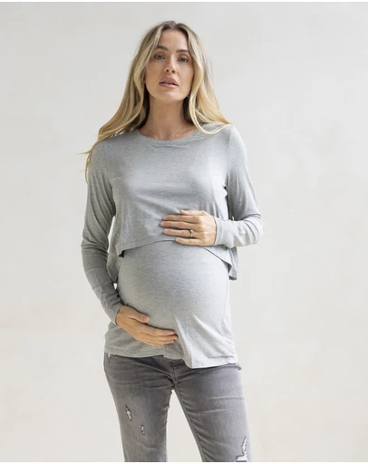 Angel Maternity - Leonie Maternity/ Nursing Flip Panel Top in Grey