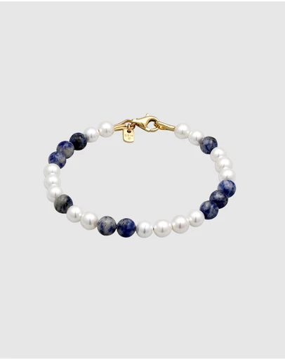 Kuzzoi - ICONIC EXCLUSIVE - Agate and Shell Pearl Bead Bracelet in Gold-Plated 925 Sterling Silver
