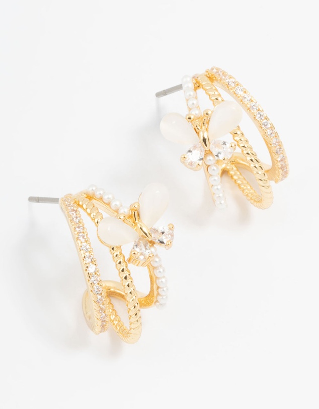 Lovisa - Gold Plated Pave Crystal Butterfly Jacket Earrings