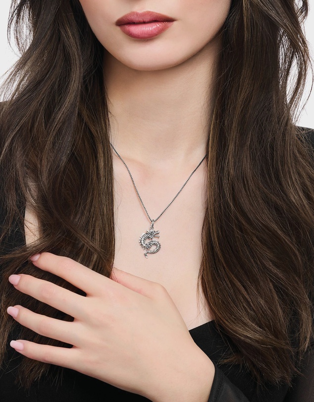 THOMAS SABO - Necklace with dragon pendant black stones