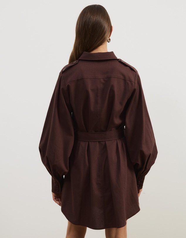 Atmos&Here - Lia Linen Blend Belted Mini Shirt Dress