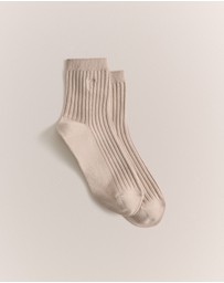 Trenery - Monogram Rib Crew Sock in Fawn