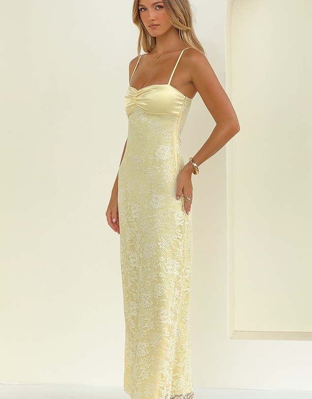 Beginning Boutique - Ely Yellow Lace Maxi Formal Dress