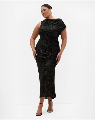 City Chic - Plus size Sequin Star Off Shoulder Maxi Dress - black