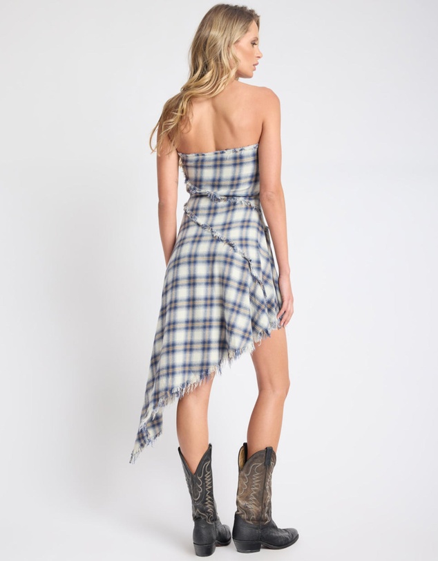 ONE TEASPOON - Heart Of Glass Asymmetrical Flannel Mini Dress - Blue & White Check