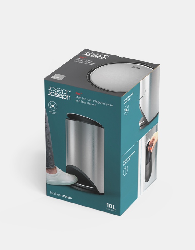 Joseph Joseph - Arc™ 10-Litre Slimline Pedal Bin with Liner Pocket - Stainless Steel