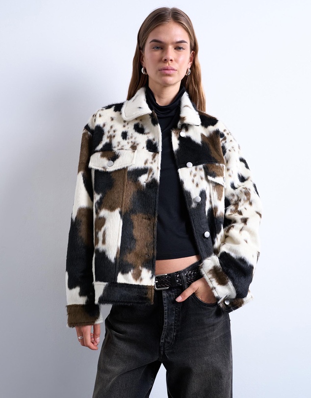 TOPSHOP - Faux Fur Western Trucker Jacket