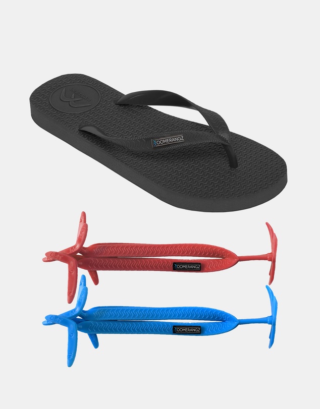 Boomerangz Footwear - Men's Black Thongs with arch support and 2 x interchangeable straps