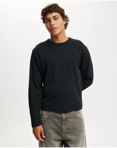 Cotton On - Cropped Fit Textured Long Sleeve T-Shirt