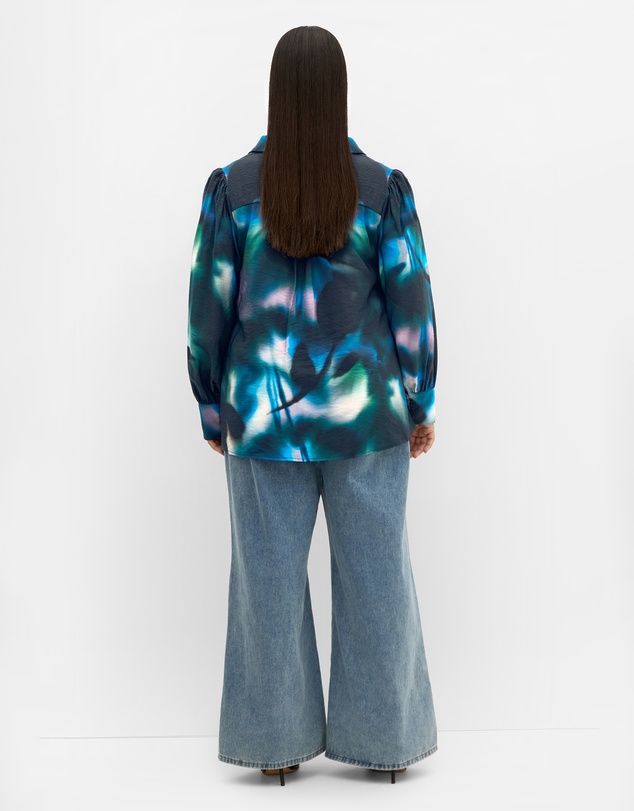 City Chic - Plus size Hayley Haze Print Shirt - deep ocean