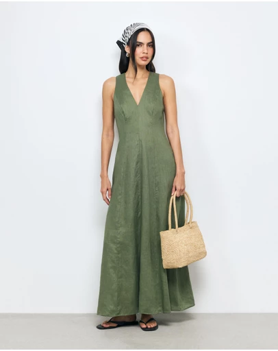 AERE - Evania Linen Midi Dress