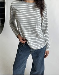 Dazie - Melrose Long Sleeve Stripe Boyfriend Tee