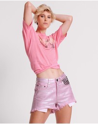 ONE TEASPOON - Pink Envy Foil Bonitas High Waist Denim Shorts