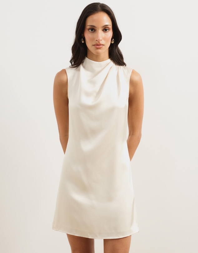 Atmos&Here - Della Satin Drape High Neck Mini Dress