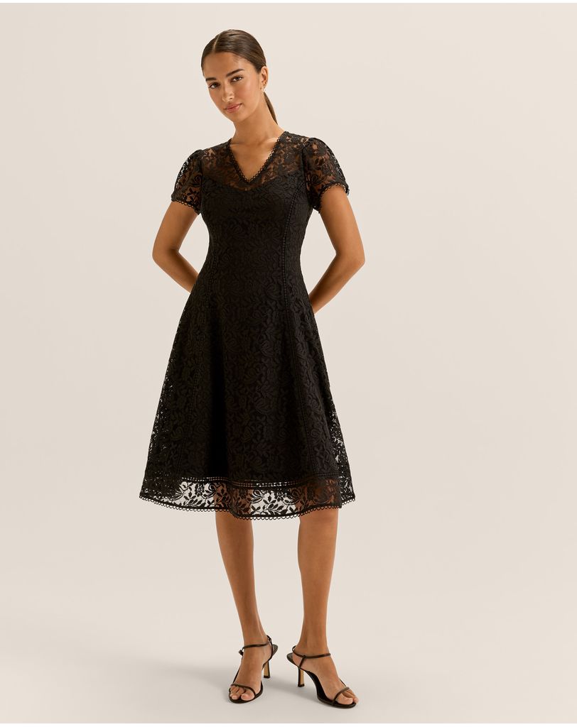 midi lace formal cocktail dress product info and reviews Dylan & Davids Elegant Short Sleeves Dress, Women's Party Dress, Size: 3XL, Black Fitted strapless bodice with boned construction Womens Lace Floral Dress Trendy