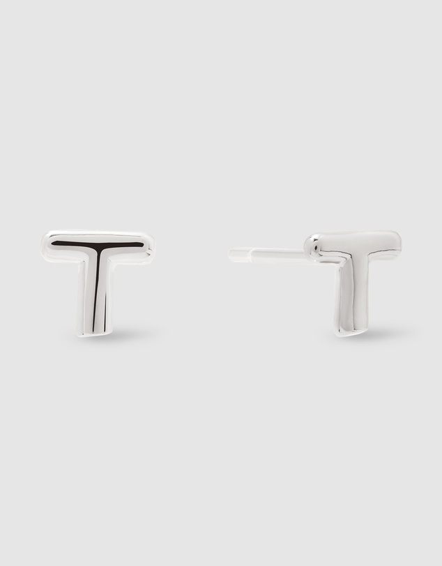 Wanderlust + Co - Alphabet Bubble Silver Stud Earrings - Letter T