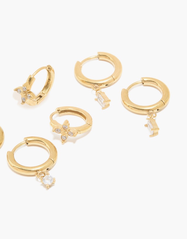 Lovisa - Waterproof Gold Plated Stainless Steel Cubic Zirconia Huggie & Stud Earrings Set