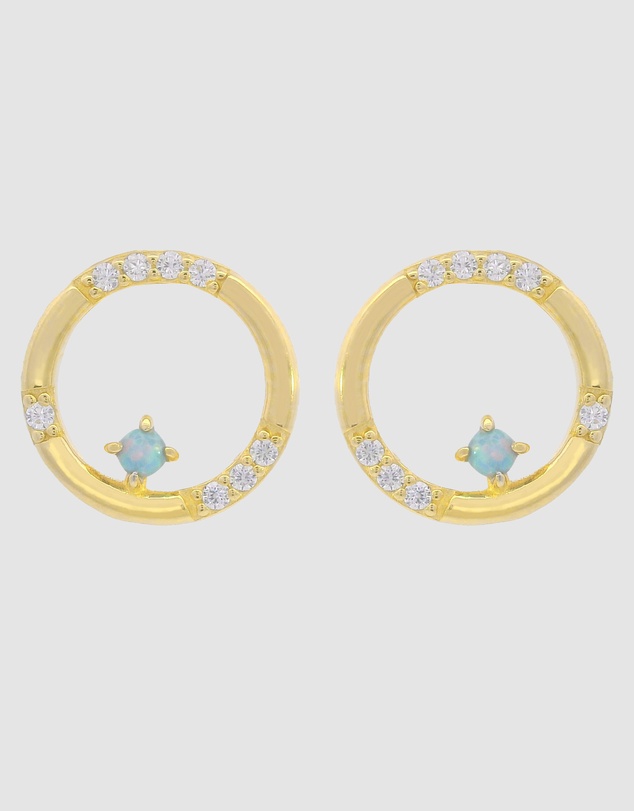 Georgini - Georgini Opal Glow Blue Created Circle Gold Earrings