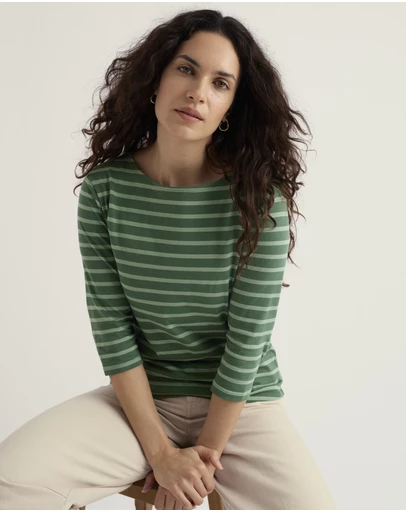 Seasalt - Seasalt Cornwall Green Sailor 3/4 Sleeve Top Jersey