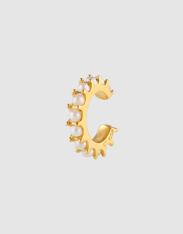 Elli Jewelry -  Earrings Single Earcuff with Pearls in 925 Sterling Silver Gold Plated