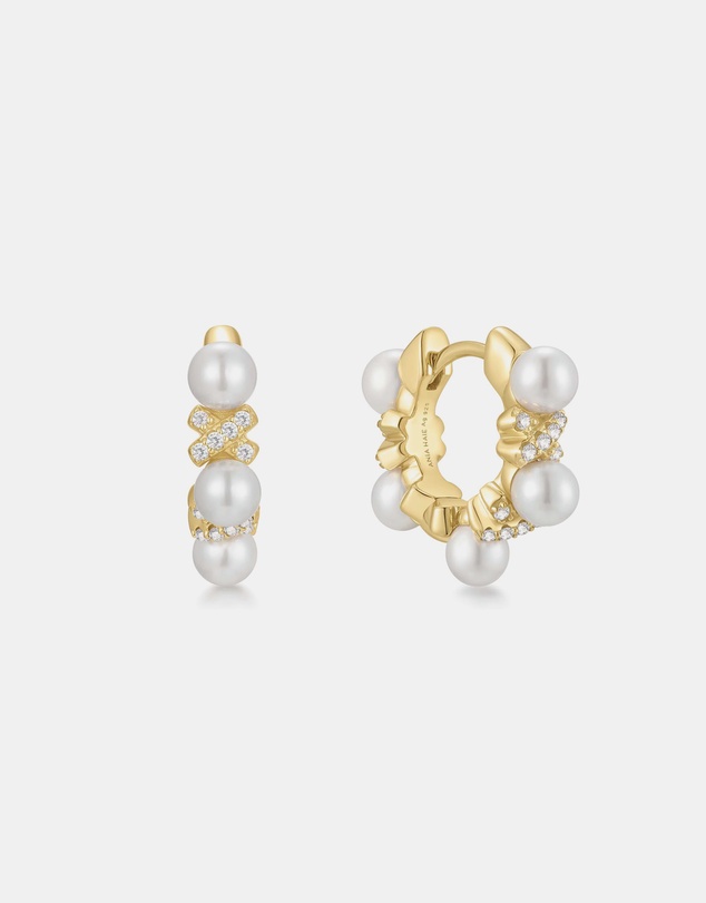 Ania Haie - Gold Sparkling Braided Shell Pearl Huggie Earrings
